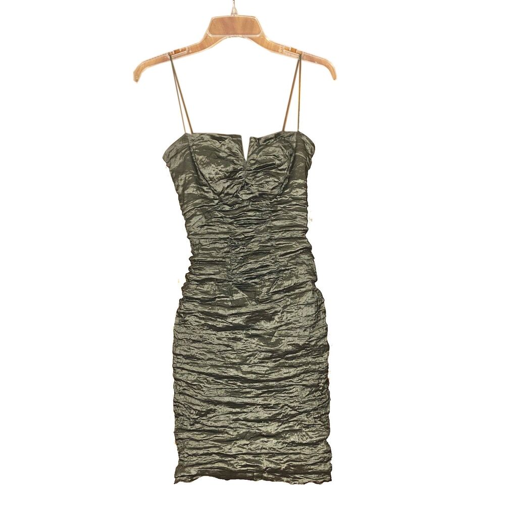 Nicole Miller Collection Ruched Cocktail Dress Size 6 Green Metallic Sleeveless - Picture 5 of 8